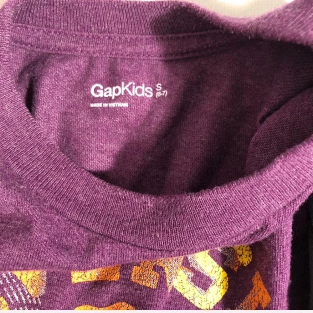 Gap TWO long sleeve musical graphic t-shirts purple and blue S=6-7